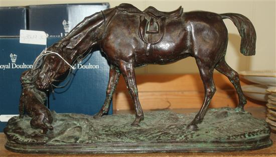 After P.J. Mene, bronze group of horse and dog